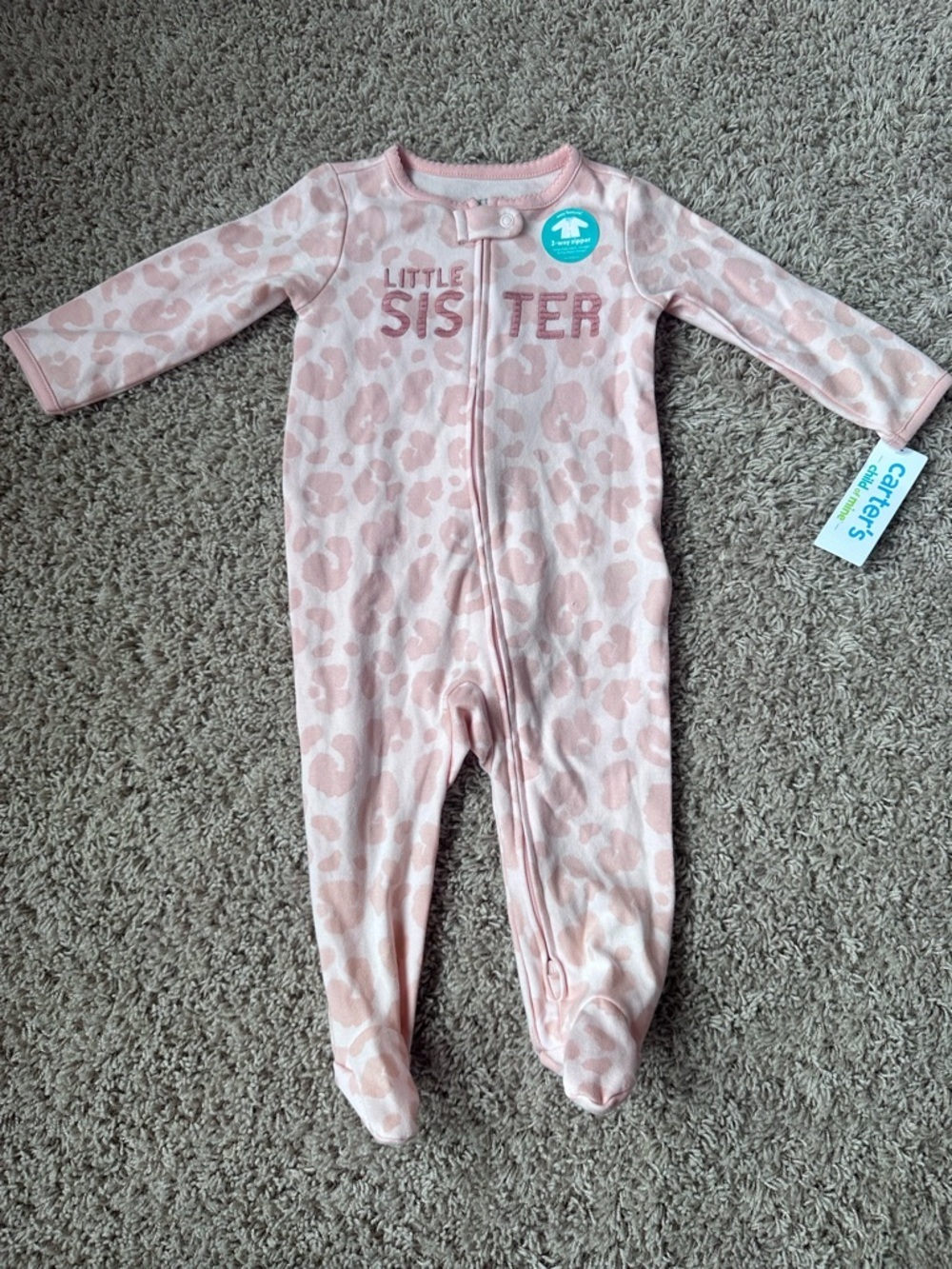 Carter's Pink Leopard "Little Sister" Footed One-Piece